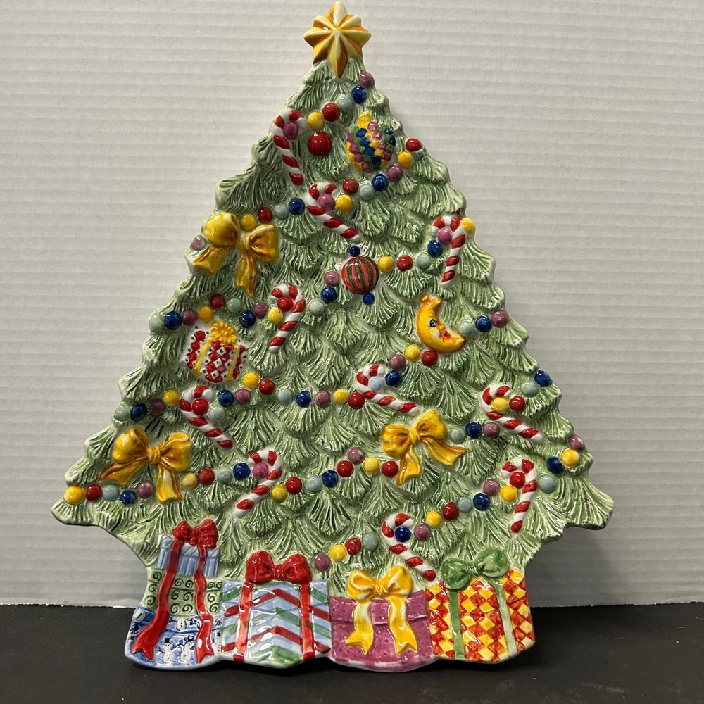 Christopher Radko Holiday Tree Platter Green Excellent Ceramic Decor